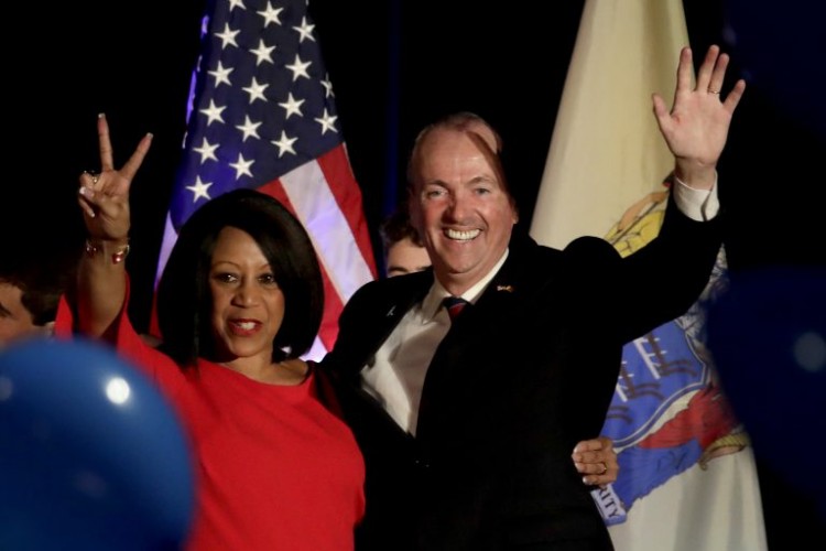 Gov.-elect Phil Murphy and Lieutenant Gov.-Elect Sheila Oliver on Election night