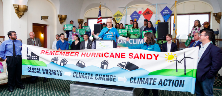 Superstorm Sandy walloped the NJ coast 5 years ago; NJ League of Conservation Voters Ed Fund held a rally Sunday to demand action on climate change.