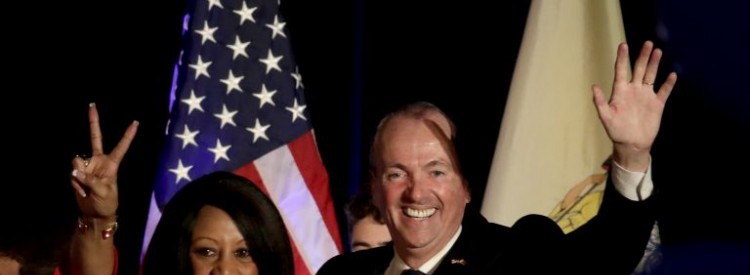Gov.-elect Phil Murphy and Lieutenant Gov.-Elect Sheila Oliver on Election night